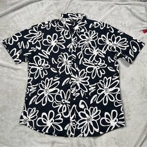 American Tall Seersucker Shirt Mens 2XLT Short Sleeve Button Down Black Floral